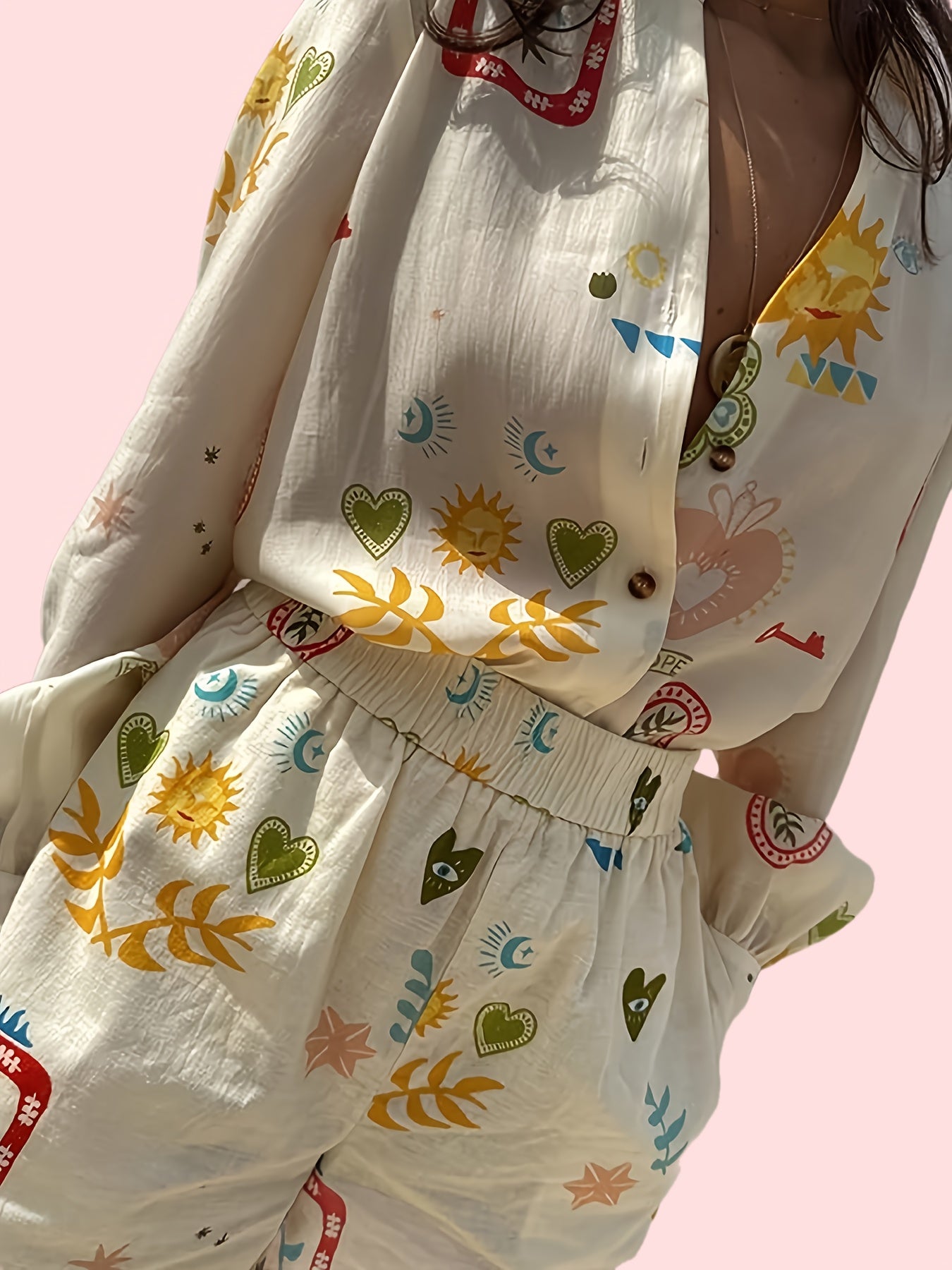 Vireth | 2-Delig Minimalistisch Shirt & Shorts Set - Lange Mouw Top + Shorts