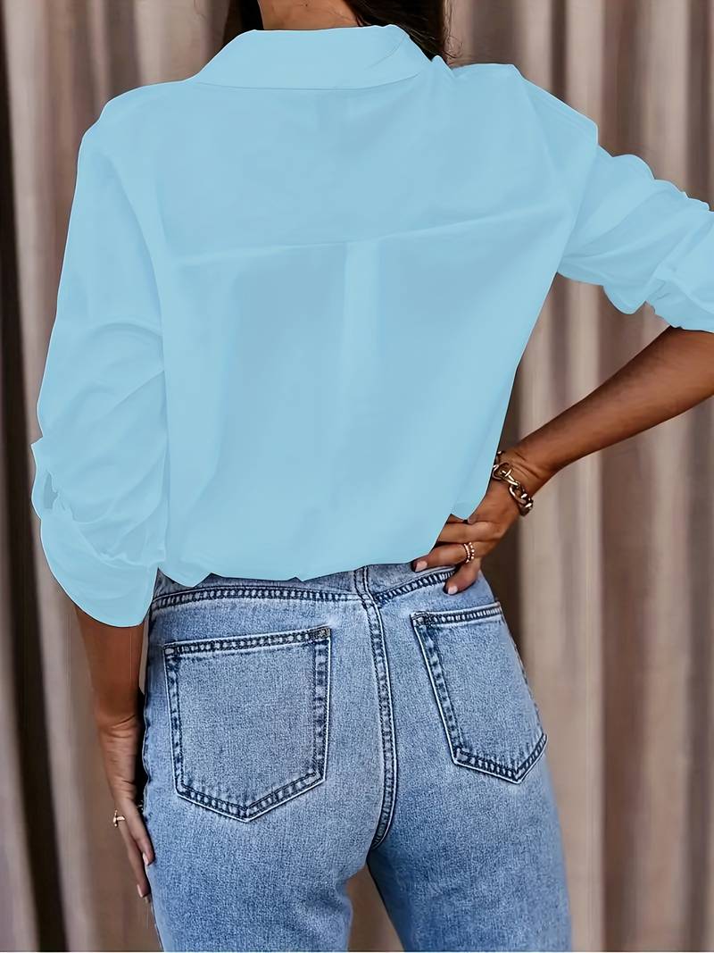 Yalenne | Klassiek overhemd met knoopsluiting voor dames - Lange mouwen, mouwen oprollen, casual & kantoorblouse