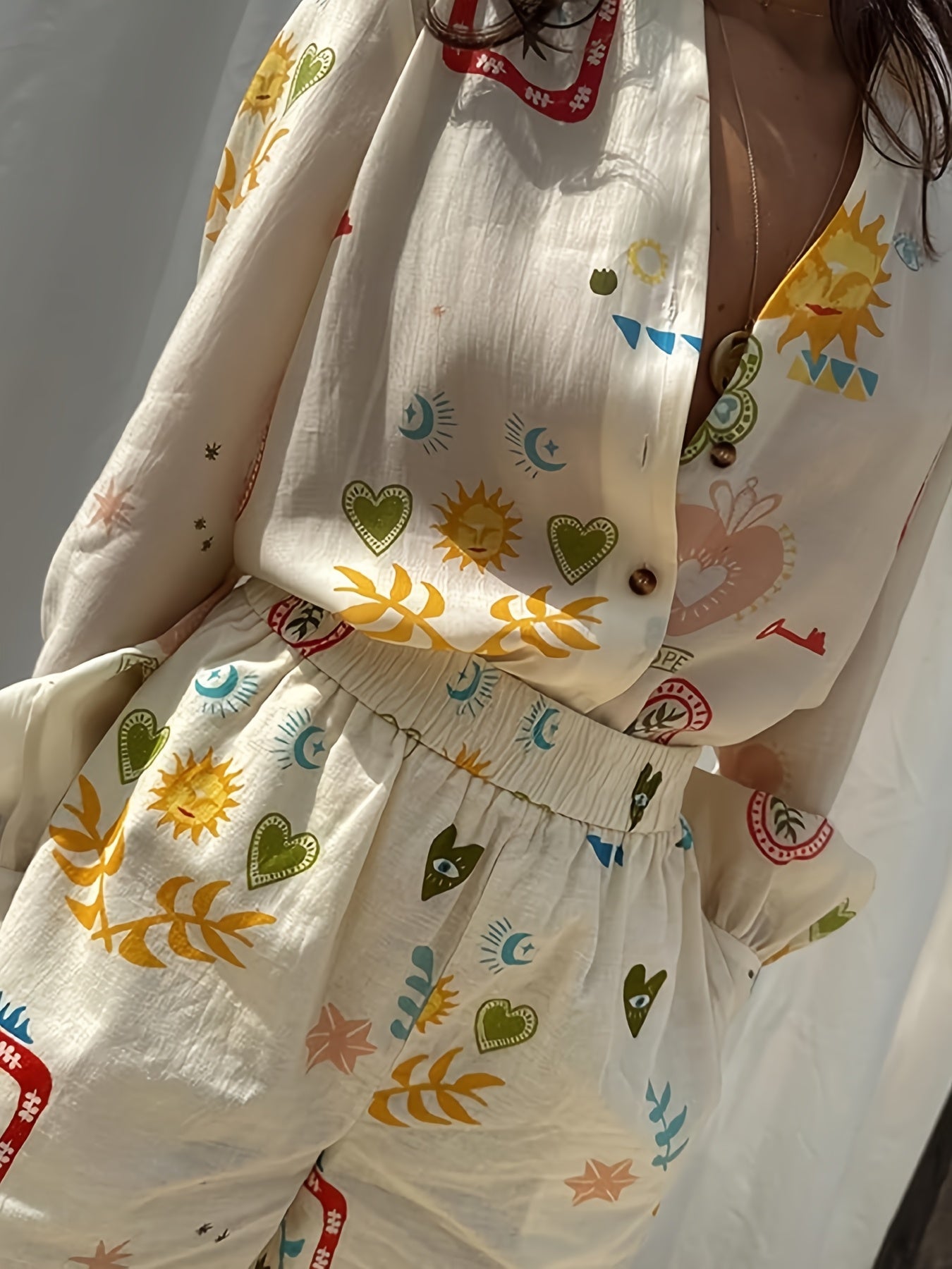 Vireth | 2-Delig Minimalistisch Shirt & Shorts Set - Lange Mouw Top + Shorts