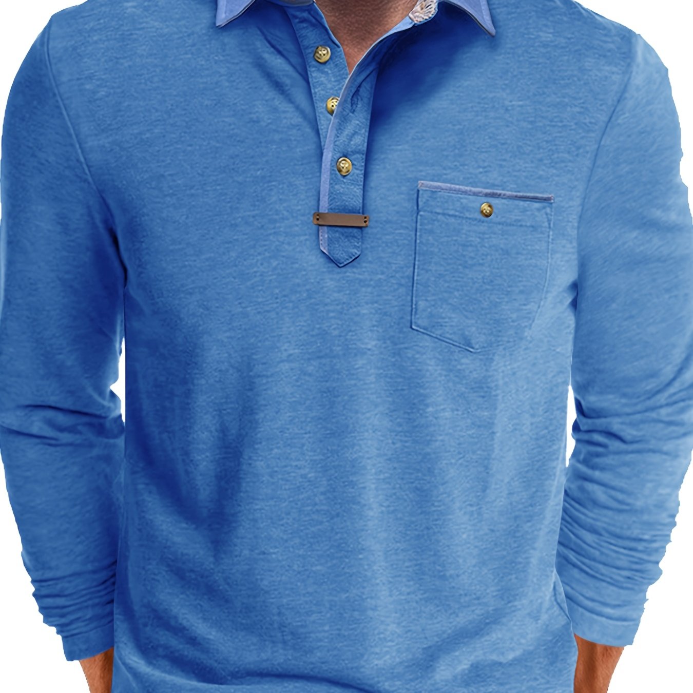 Paulo | Herenpolo met lange mouwen – Casual Henley met kleurblok kraag en borstzak