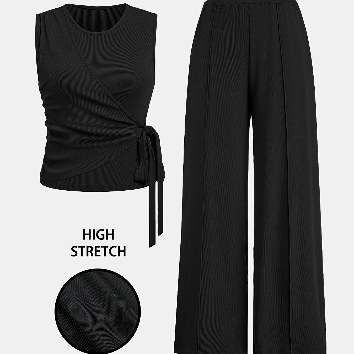 Blyra | 2-Delige geribde mouwloze top en wijde broek voor dames - zomerse lounge outfit