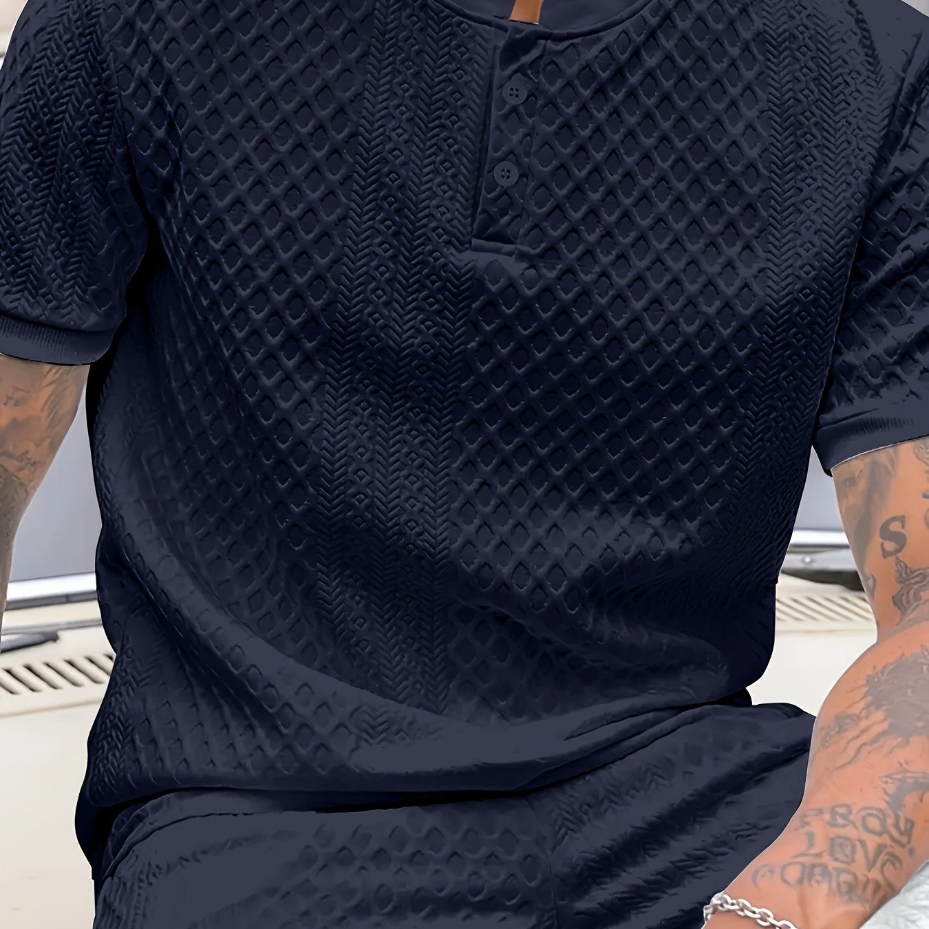Damjan | Heren Casual Business Henley Poloshirt - Jacquard Kraag T-shirt