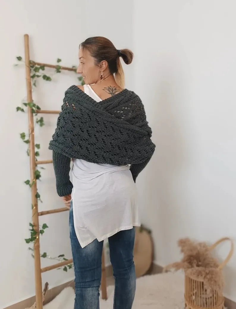 Winifred | Gebreide omslagdoek voor dames – Comfortabele oversized gebreide sjaal voor herfst en winter