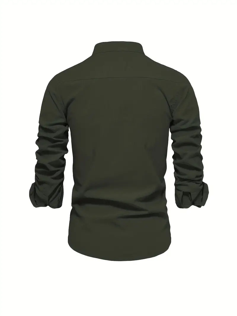 Ottokar | Klassiek herenoverhemd met staande kraag en knoopsluiting - lange mouwen, casual, slim fit