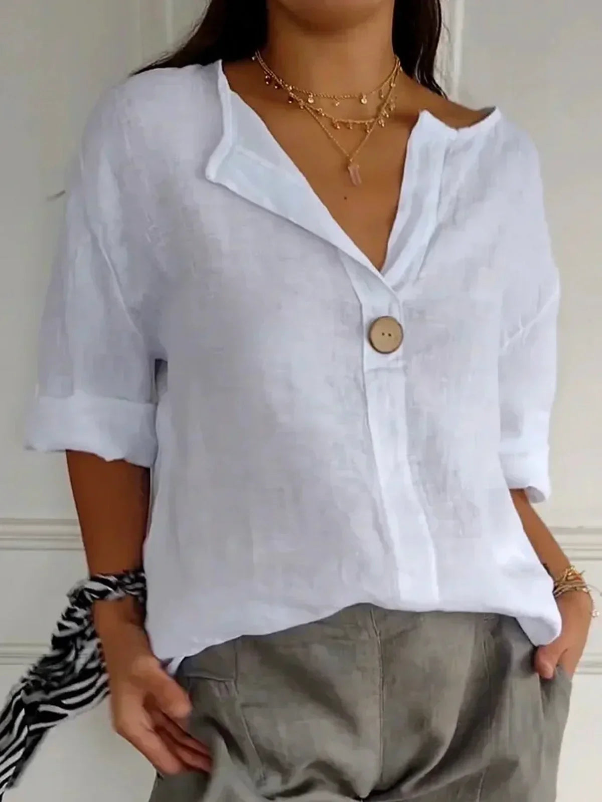 Csilla | Vrouwen casual ademende knoop accent blouse - Mid mouw zomer shirt