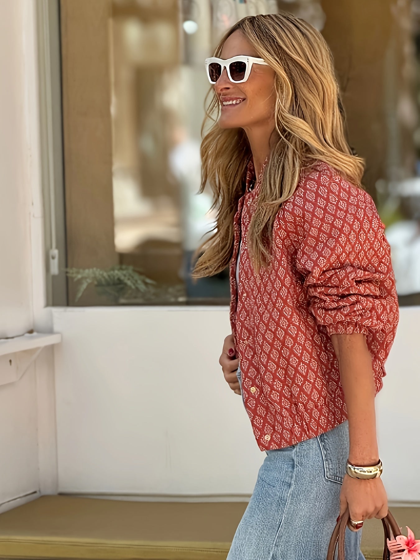 Delysia | Retro Chic gebloemd damesvest - rood met witte knoopjes, casual lichtgewicht