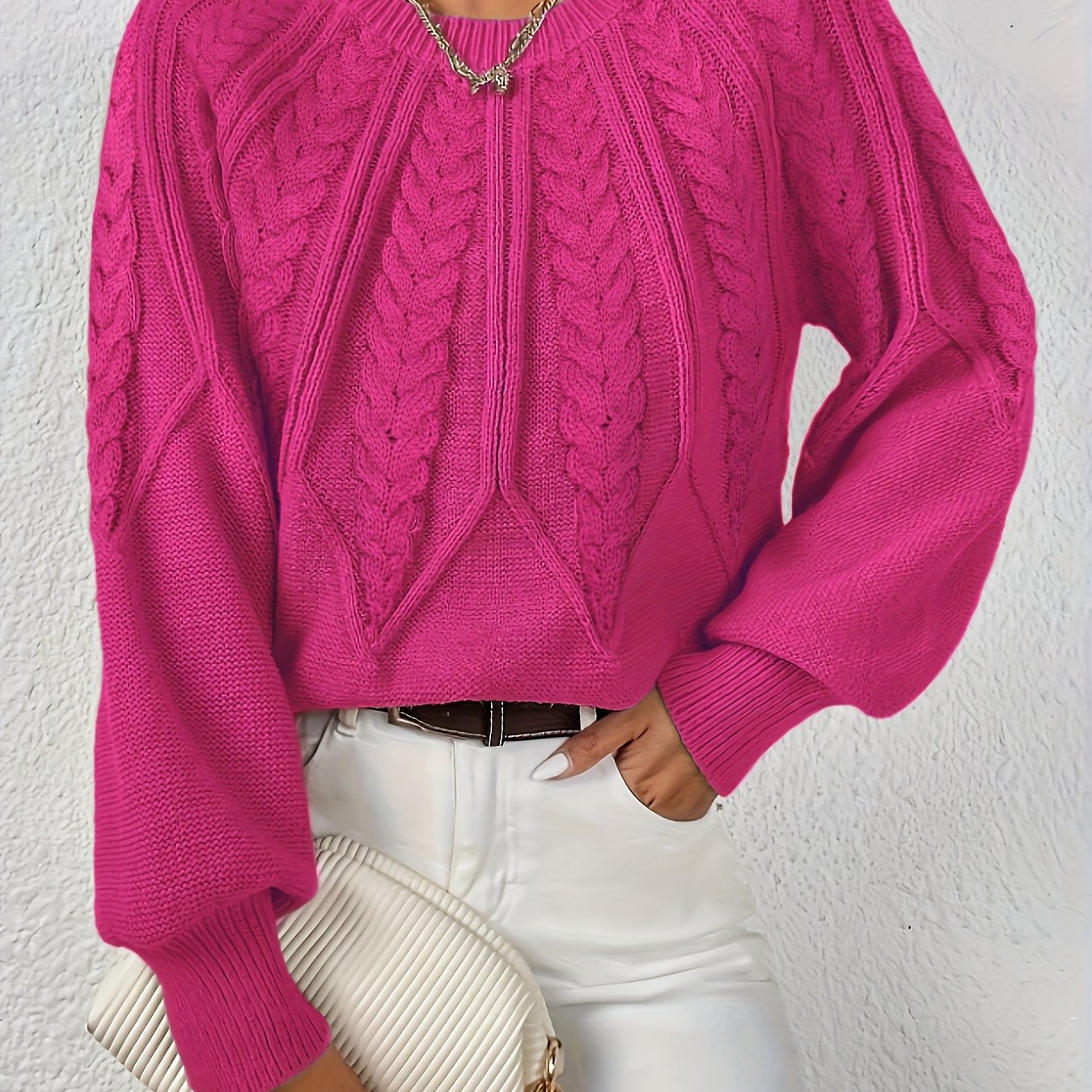 Kalyth | Dames Kabelgebreide Trui met Lantaarnmouwen – Elegante Gebreide Top voor Herfst en Winter