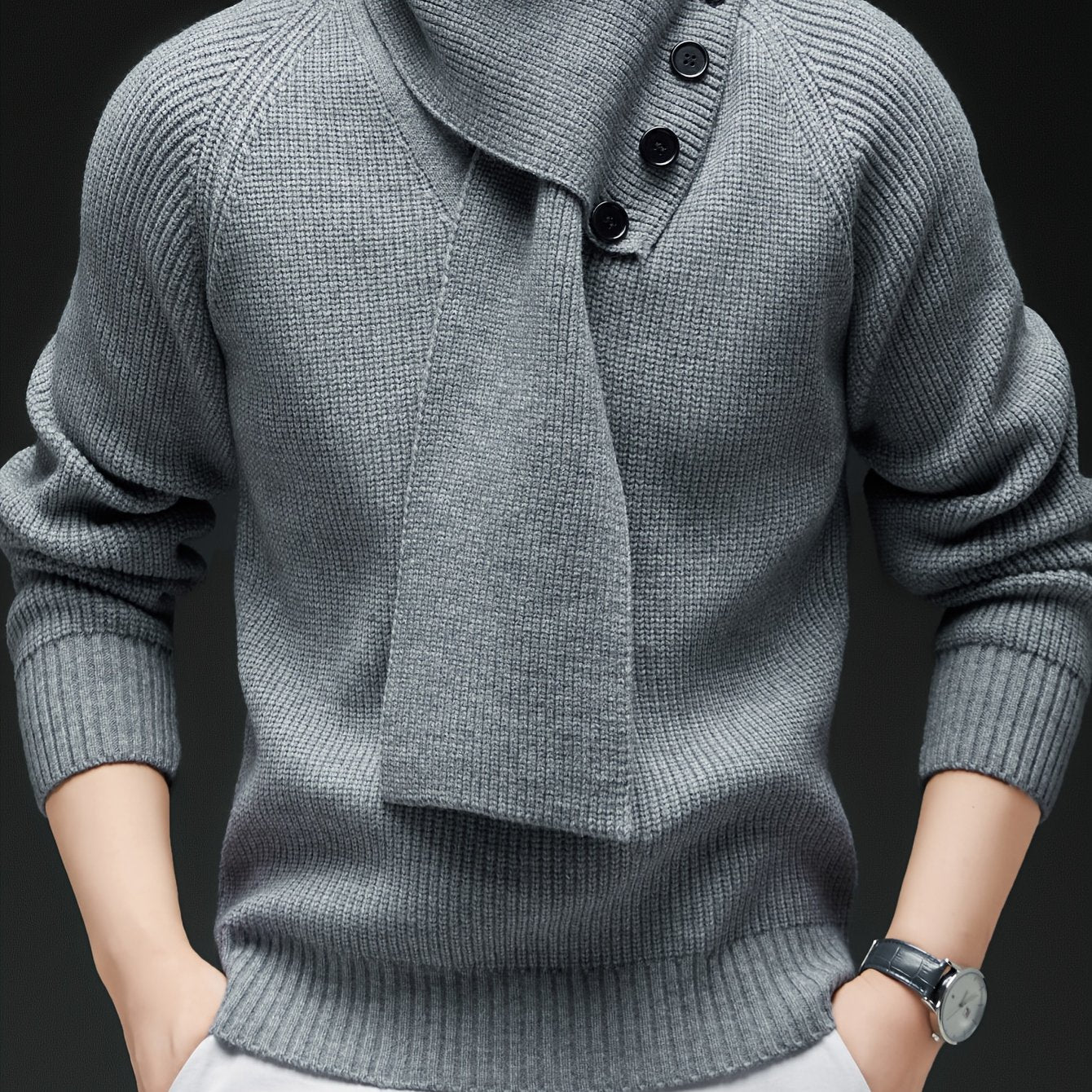 Drayke | Heren  V-hals gebreide trui  Pullover met lange mouwen en afneembare sjaalkraag