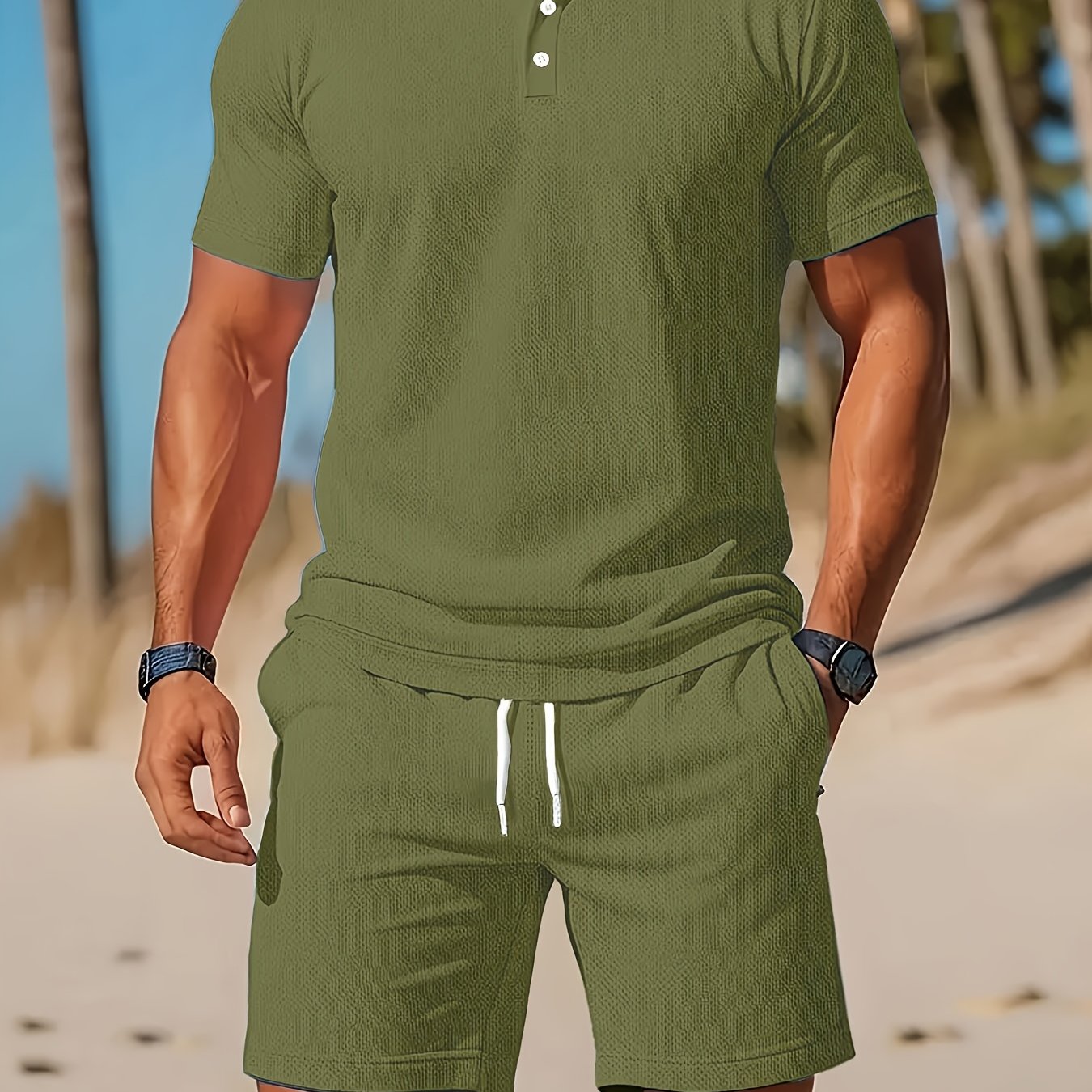 Galix | Heren 2-delig zomers Polo & shortset - Casual effen kleur, ademend mesh