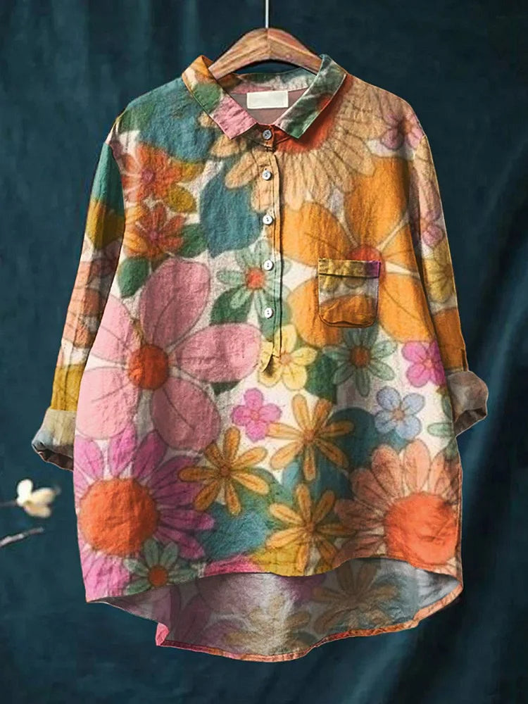 Elza | Oversized Damesshirt met Hondenkunst print - Lange Mouw Katoenen Casual Blouse
