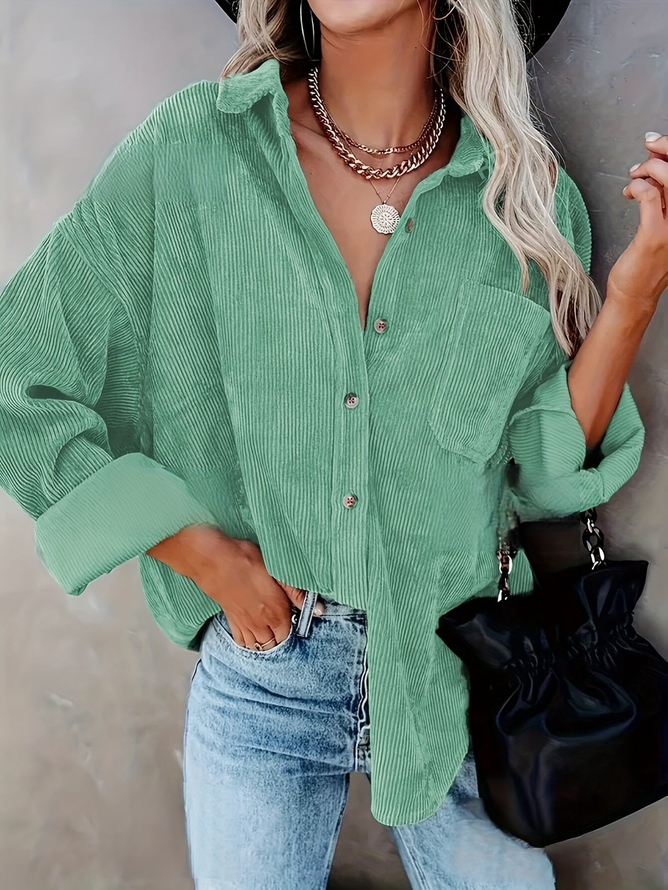Mabeline | Corduroy overhemd met knoopsluiting voor dames - Casual overhemd met lange mouwen