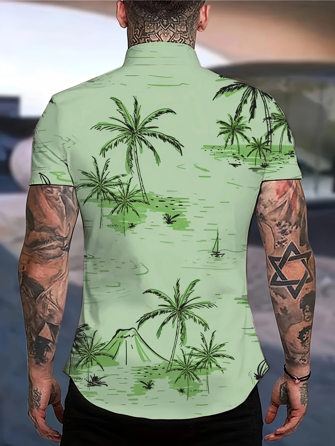 Kurt | Heren Hawaii Overhemd - Kokosnoot Boom Print, Korte Mouw, Casual Zomer Overhemd