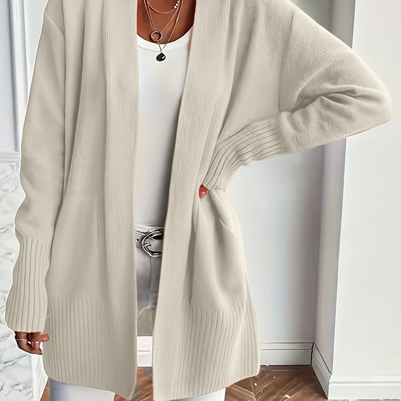 Rosavine | Open gebreid vest voor dames - Relaxed Fit, lange mouwen, gezellig casual vest met zakken