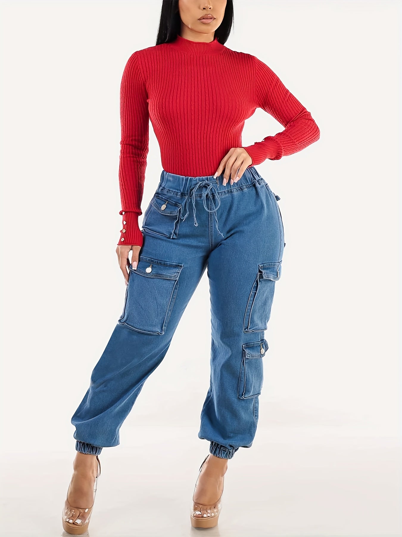 Vjollca | Cargo jeans met hoge stretch voor dames - handige zakken, comfortabele pasvorm