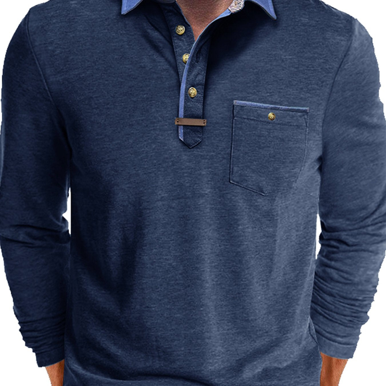 Paulo | Herenpolo met lange mouwen – Casual Henley met kleurblok kraag en borstzak