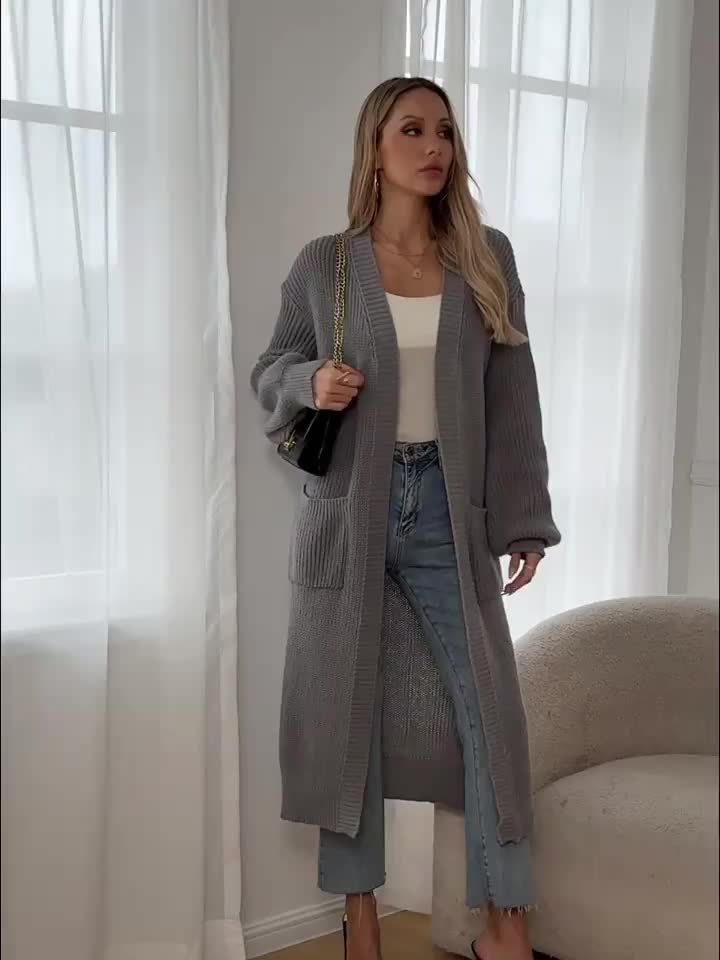 Myvessa | Lang gebreid vest voor dames – open voorkant, oversized, casual trui voor herfst en winter