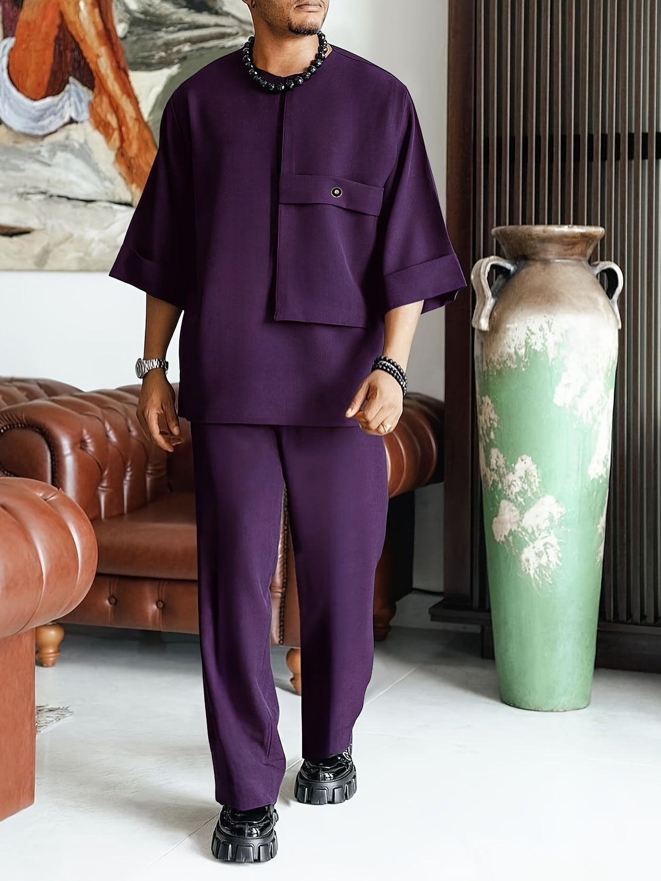 Ternik | Traditionele Dashiki Set - Korte Mouw Shirt & Lange Broek Outfit voor Bruiloft of Dagelijks Dragen