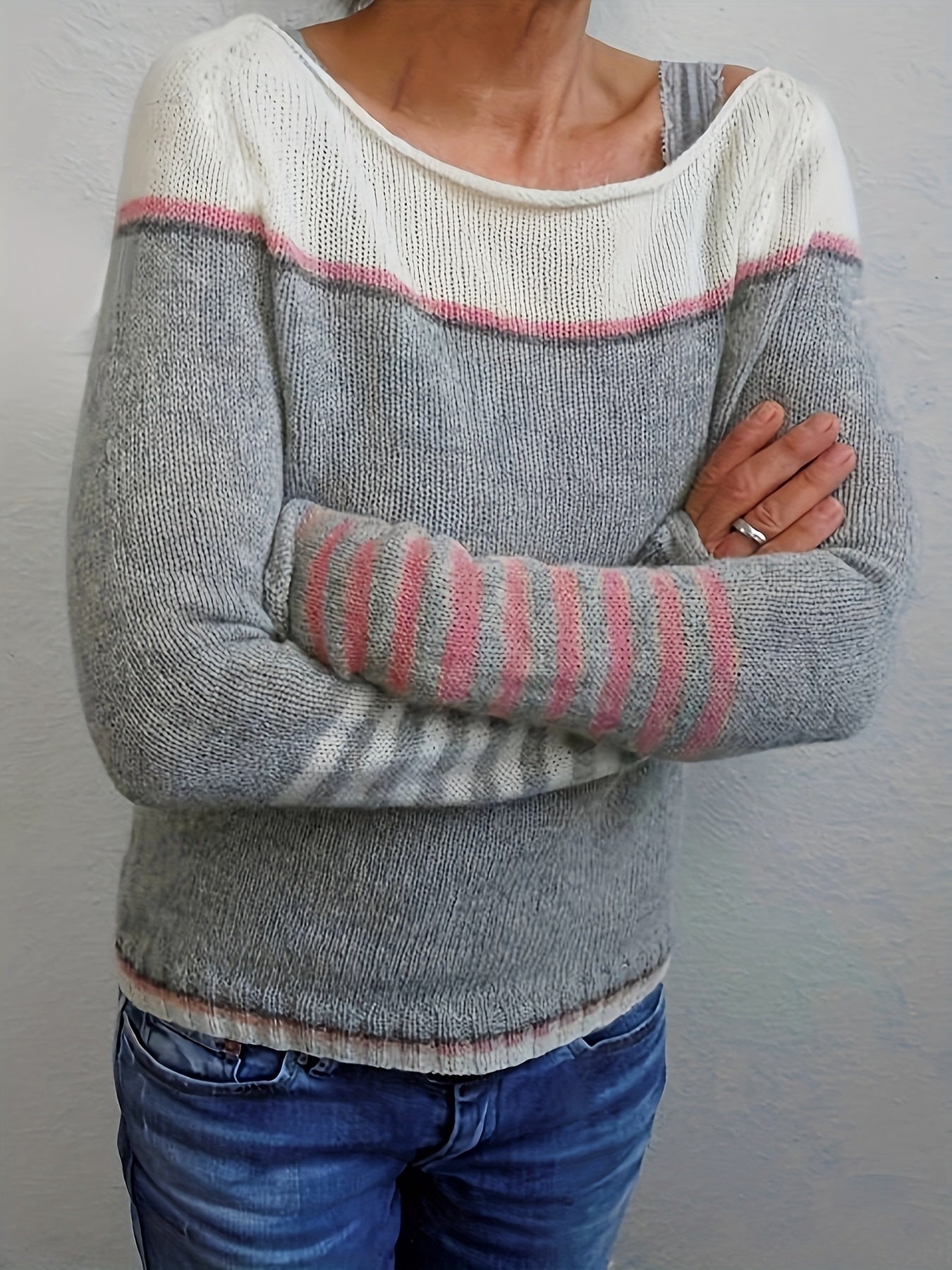 Nadica | Dames trui met lange mouwen – Kleurblok gebreid, casual warme pullover