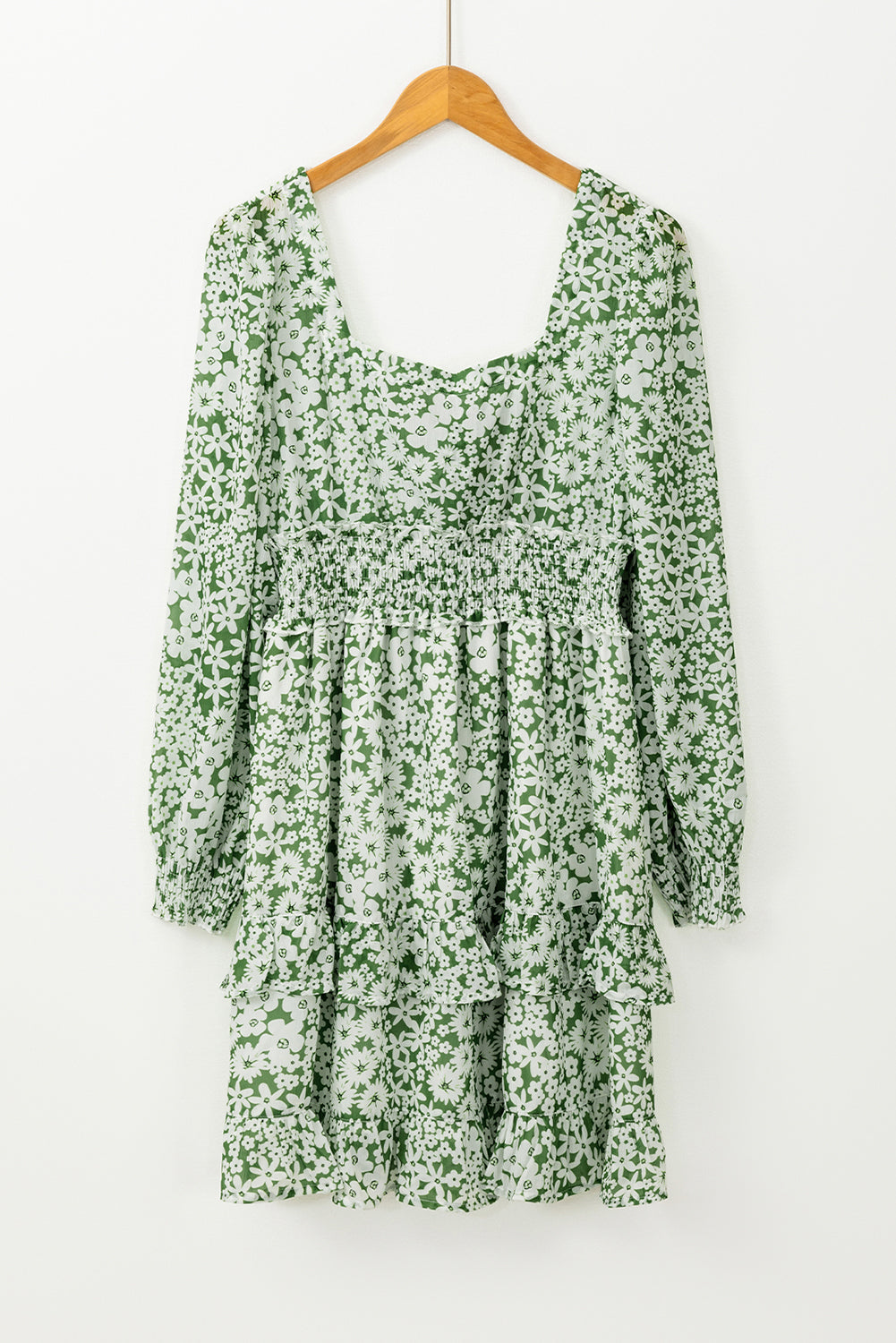 Raeven | Bloemetjesjurk met gerimpelde taille en vierkante hals - Vrouwenjurk met tierlantijntjes