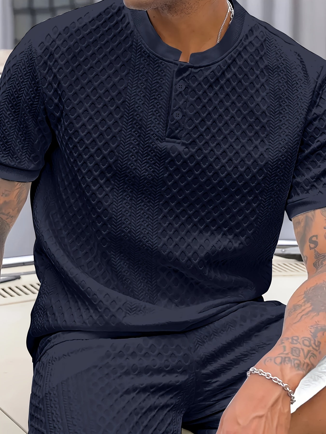 Damjan | Heren Casual Business Henley Poloshirt - Jacquard Kraag T-shirt
