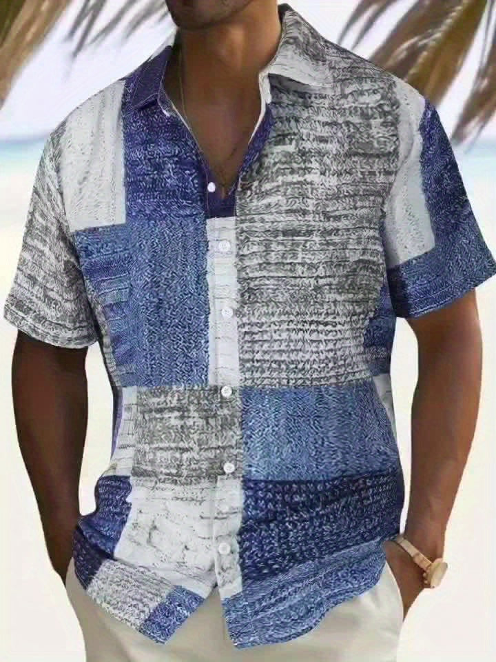 Royce | Casual herenoverhemd met korte mouwen en patchworkprint in contrasterende kleuren