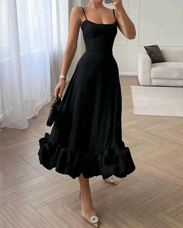 Neda | Elegante Midi cocktailjurk met spaghettibandjes - Slim Fit feestjurk voor vrouwen