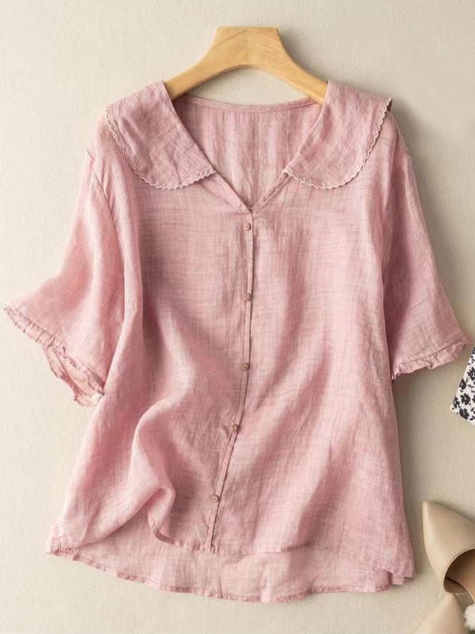 Serenelle | Damesblouse met knoopsluiting en kraag met ruches – Lichtgewicht, luchtig, elegant casual topje