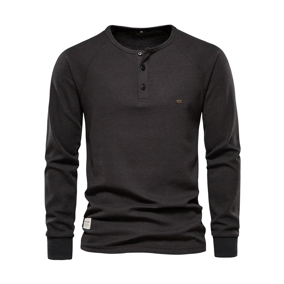 Daelin | Heren-T-shirt met lange mouwen - Ademende ronde hals met knoopsluiting, casual pasvorm