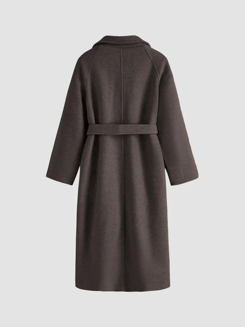 Elwina | Dames lange wollen jas met strikceintuur, winterjas, elegante casual kantoorjas