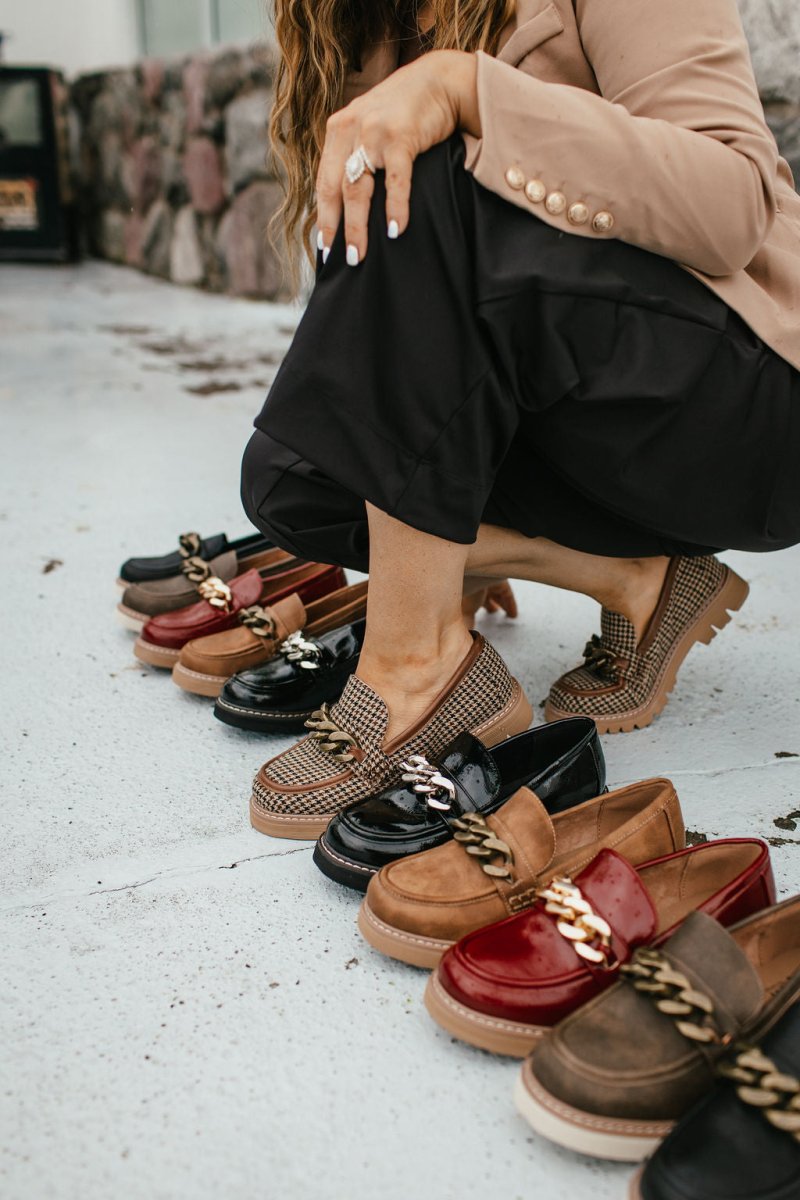 Embaria | Retro Platform Dames Schoenen – Zwart & Beige Houndstooth, Comfortabel, Chunky Hak