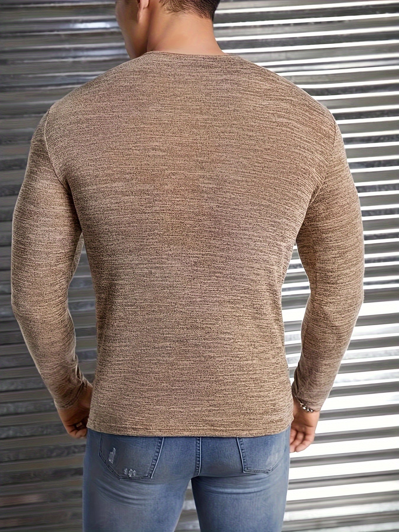 Enzio | Heren Vintage lange mouwen T-shirt met V-hals - Slim Fit, Casual & Sportkleding