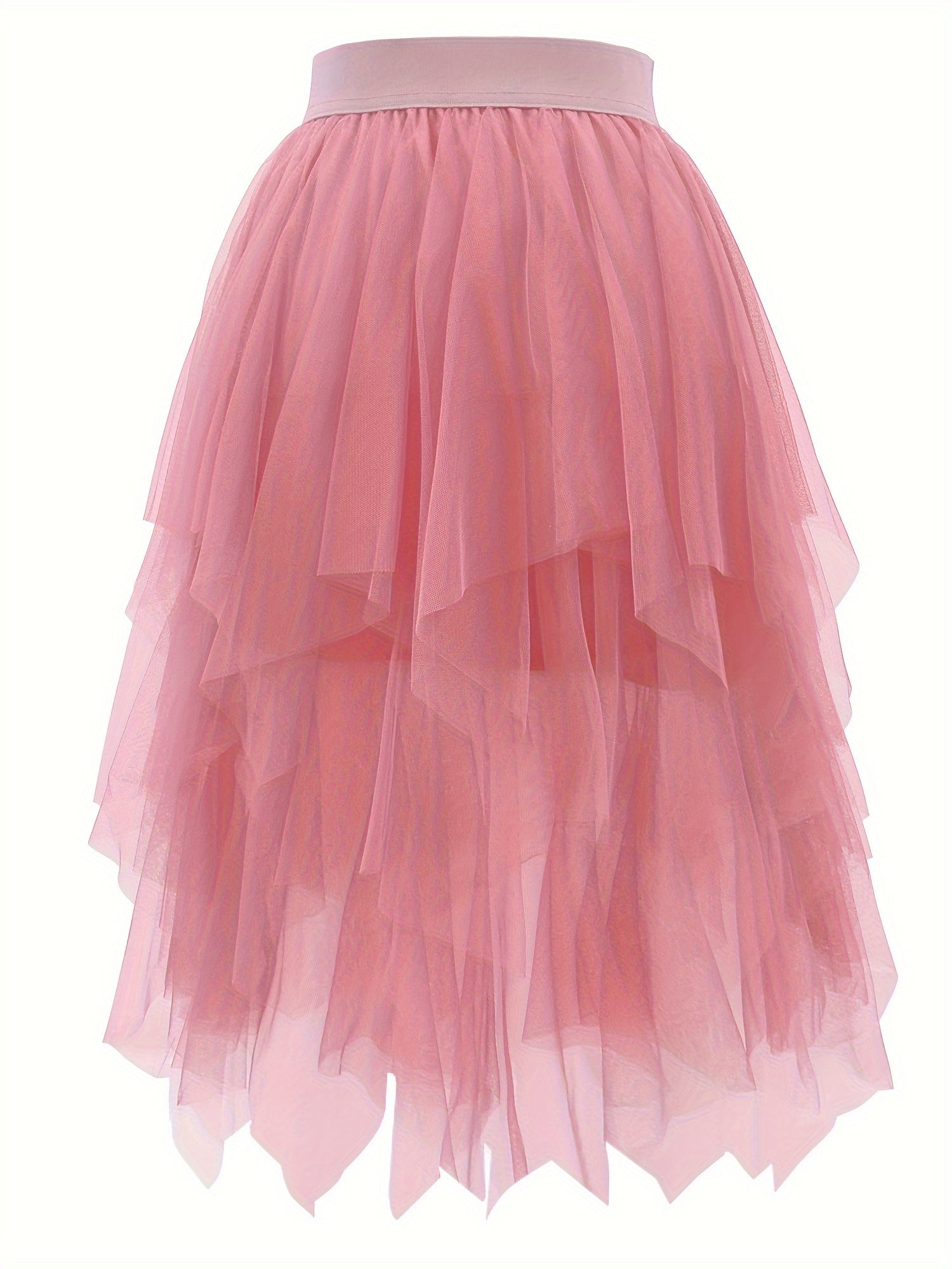 Viorica | Elegante damesrok in tule - gelaagd mesh, asymmetrische zoom, vloeiende midirok