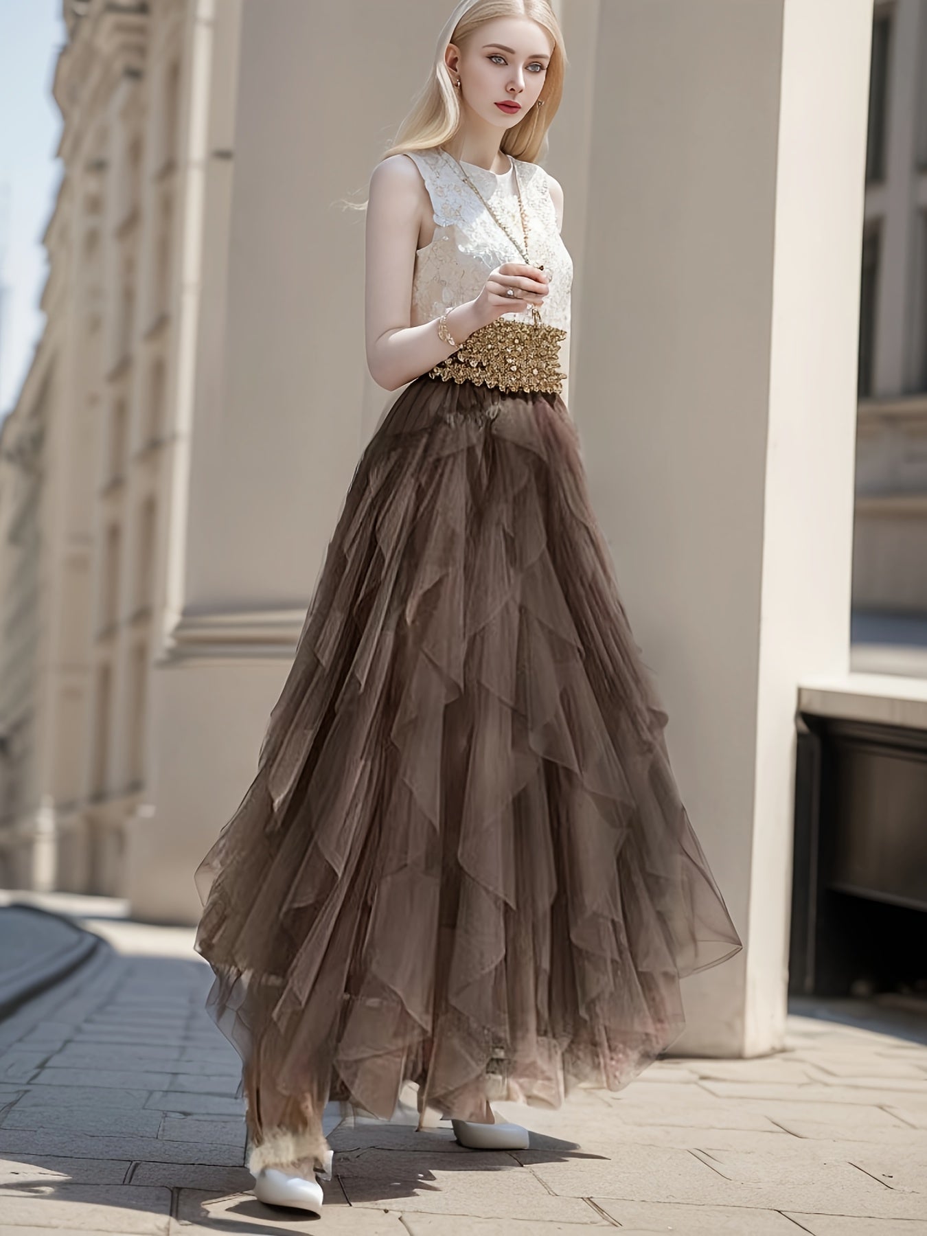 Helis | Mesh Gelaagde Tutu Rok voor Vrouwen - Elastische Taille, Gelaagde Maxi Rok