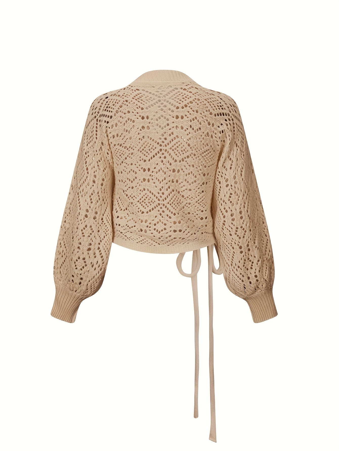 Quessira | Elegante V-hals trui met lantaarnmouwen – Halfdoorzichtige open voorkant, uitgesneden gebreide top