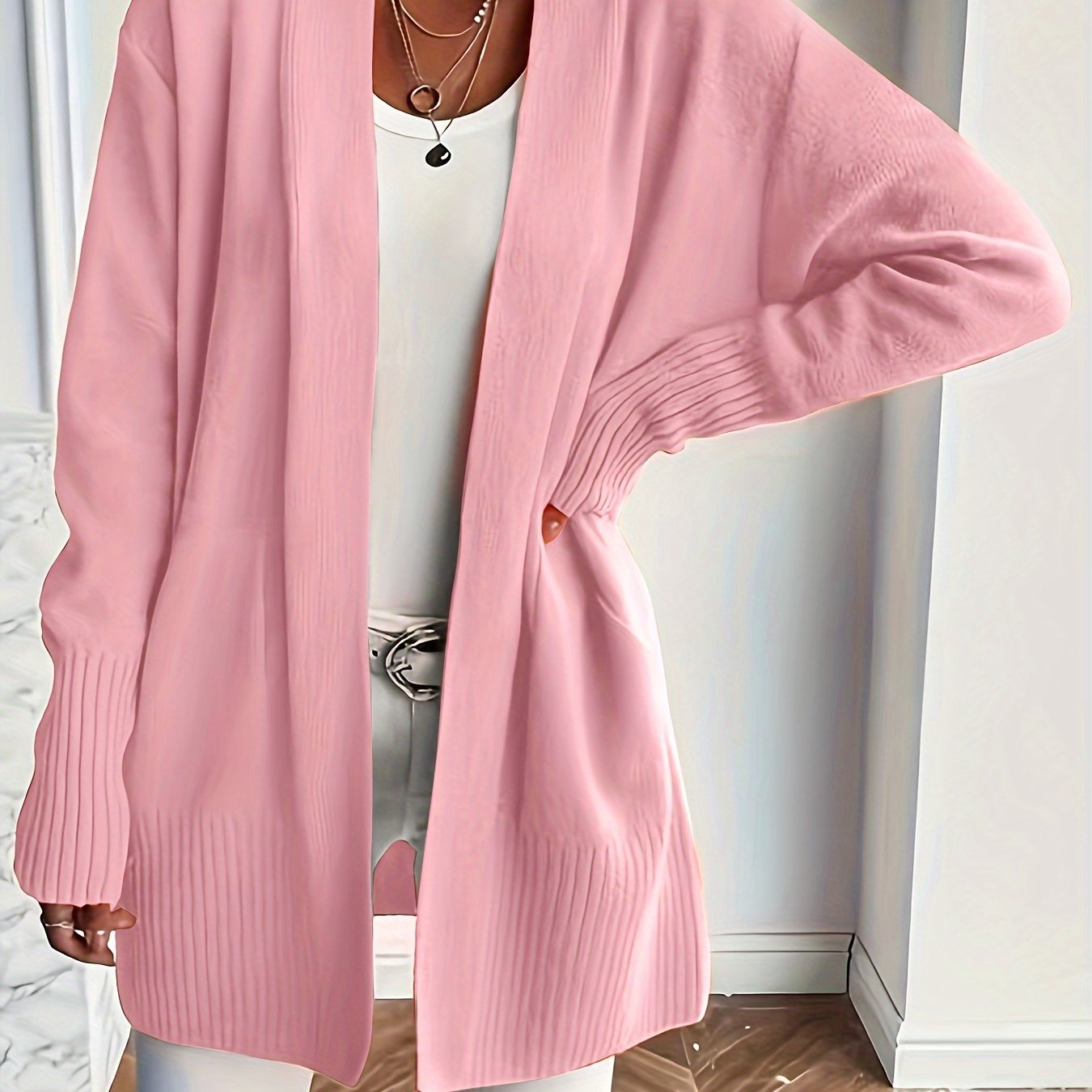 Rosavine | Open gebreid vest voor dames - Relaxed Fit, lange mouwen, gezellig casual vest met zakken