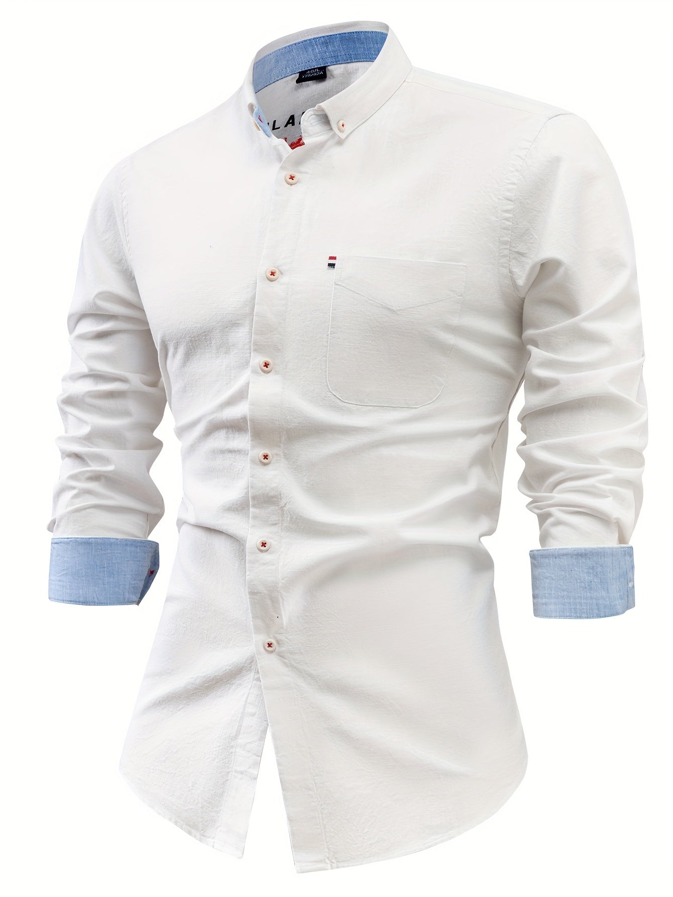 Wolfram | Herenoverhemd in vintage stijl met lange mouwen en knoopsluiting - katoen-linnenmix