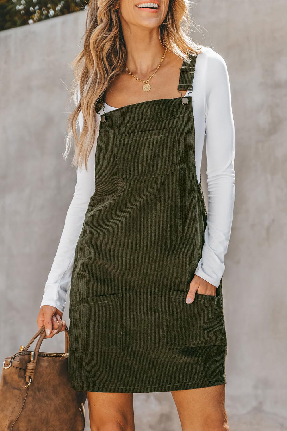 Vionessa | Dames Mini Corduroy Overall Jurk - Mouwloze Dungaree met Zakken Aan De Voorkant