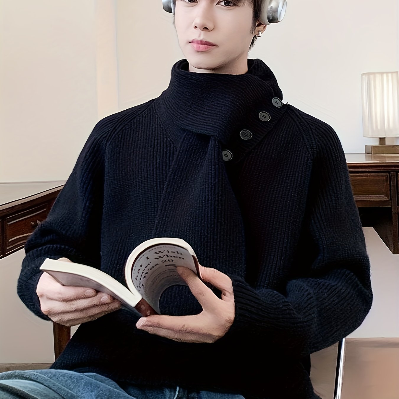 Saelric | Zachte thermische pullover voor heren – Losse pasvorm, ontwerp met knoopsluiting, casual en winterbreiwerk