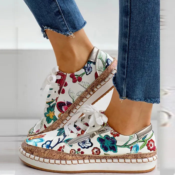 PetalWalk | Geborduurde Canvas Sneakers voor dames - Casual Modeschoenen voor de zomer