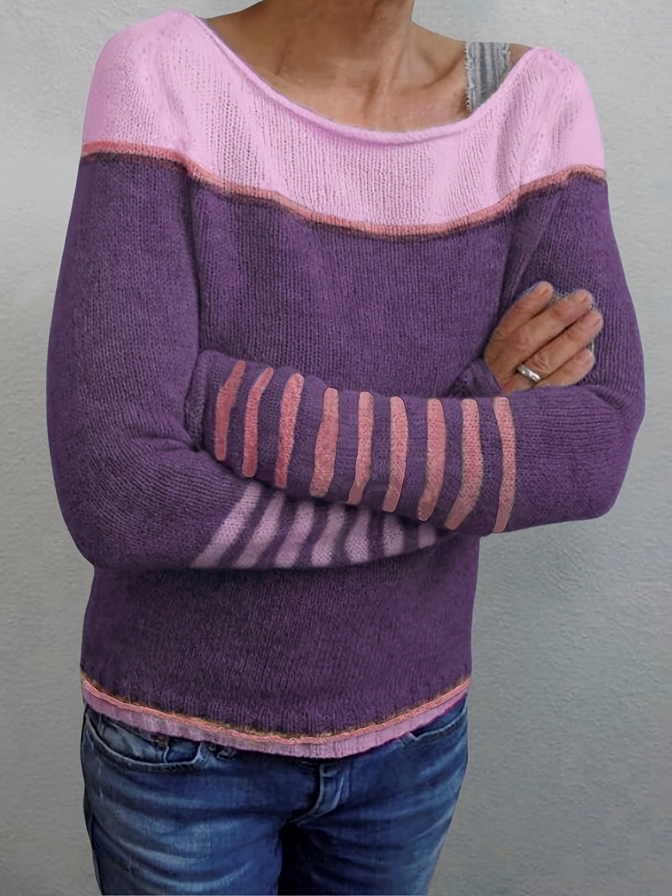 Nadica | Dames trui met lange mouwen – Kleurblok gebreid, casual warme pullover