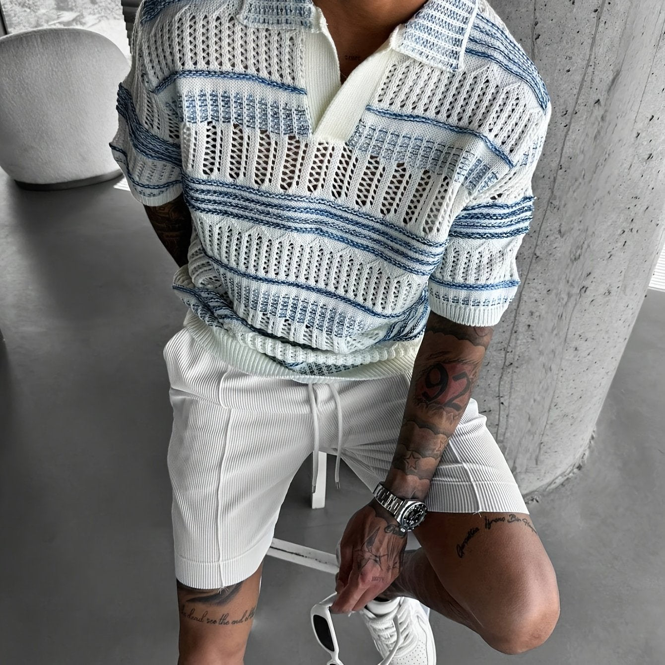 Aemon | Gebreid poloshirt voor heren - casual streetwear met korte mouwen en uitgesneden ontwerp,