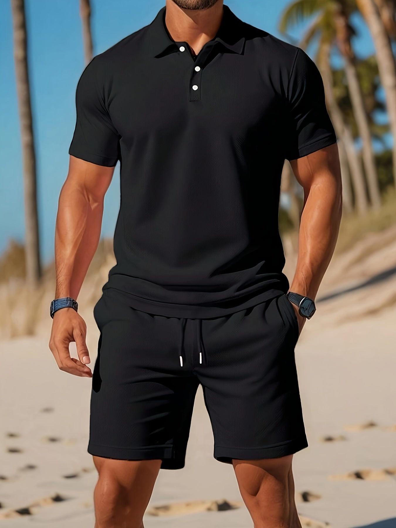 Galix | Heren 2-delig zomers Polo & shortset - Casual effen kleur, ademend mesh