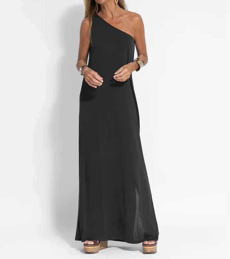 Ulivia | Één-schouder mouwloze maxi-jurk – Elegante avond-, feest- en zomerjurk met split aan de zijkant
