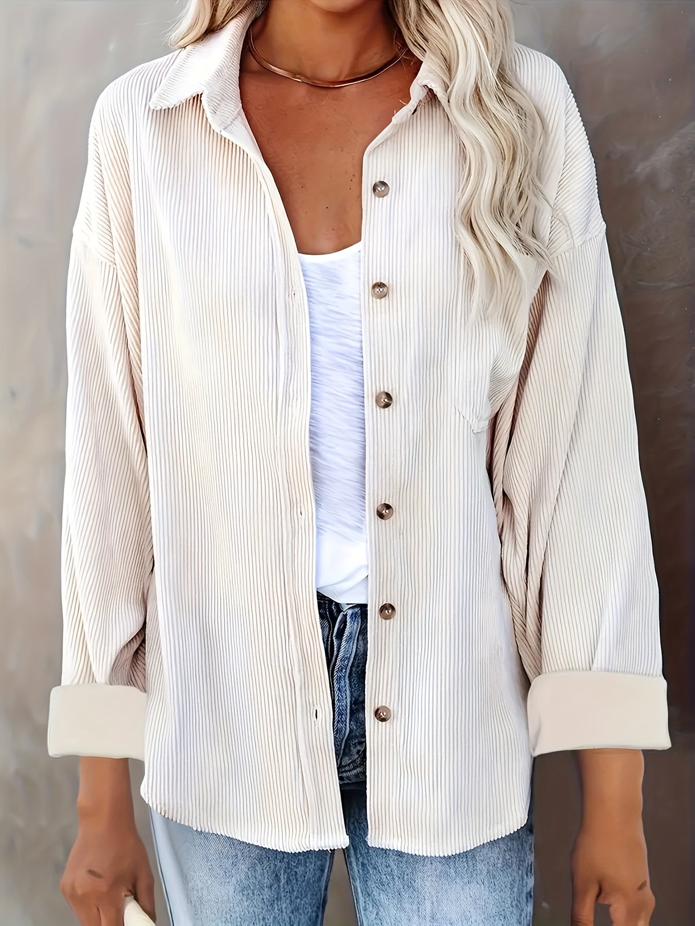 Mabeline | Corduroy overhemd met knoopsluiting voor dames - Casual overhemd met lange mouwen