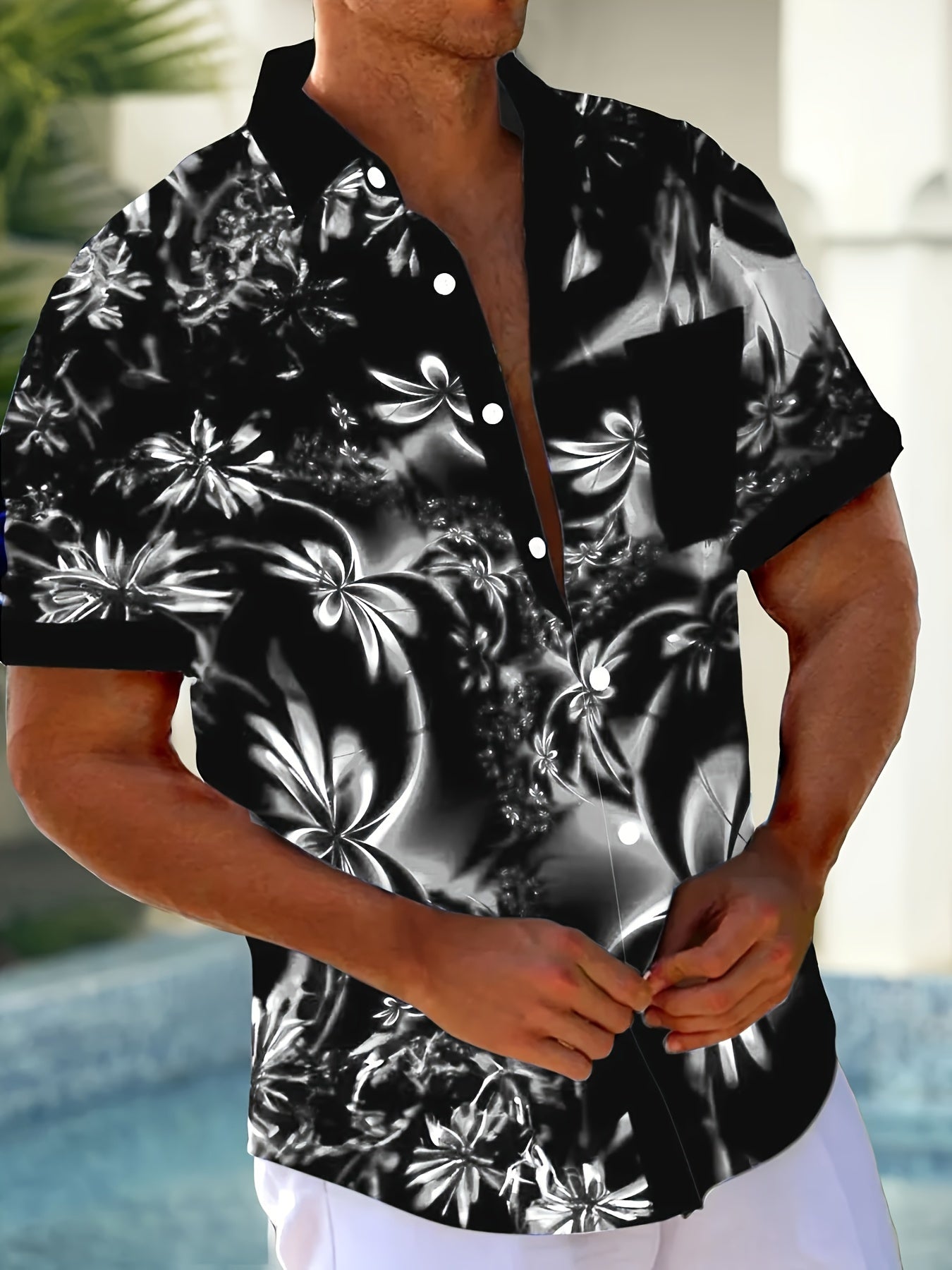 Benji | Korte mouwen herenhemd met hawaii-verloop in 3D-bloemenprint