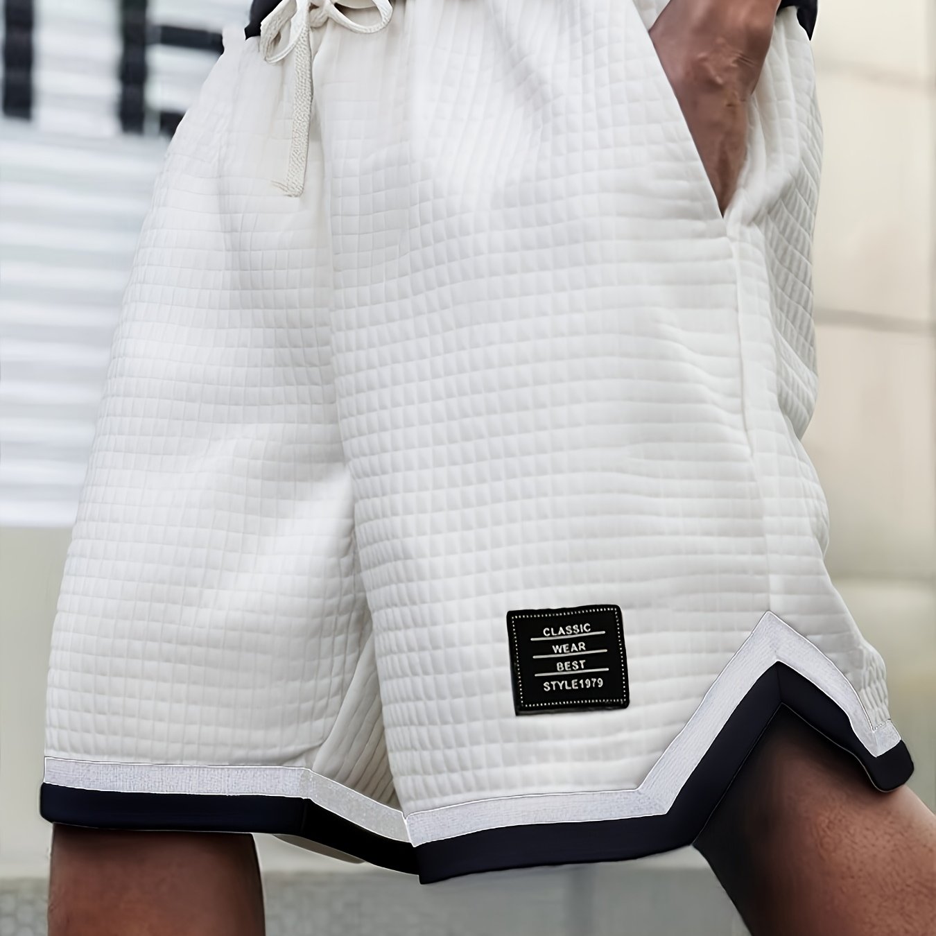 Trenton | Casual geruite gebreide herenshort - kleurblok, koordje