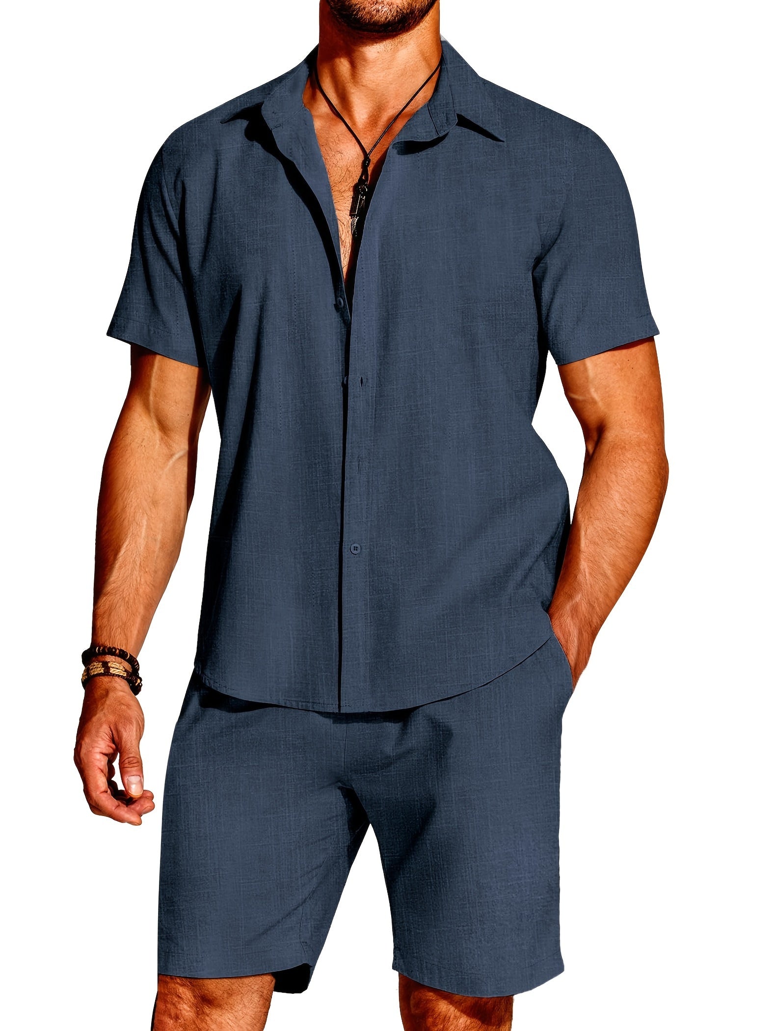 Julian | Heren 2-delige zomerse strandset - katoen-linnenmix, casual outfit