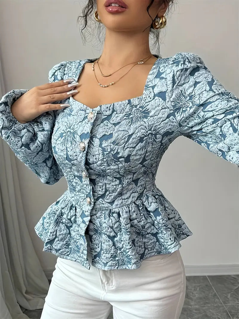 Nivienne | Elegante blouse met bloemmotief en pofmouwen - Casual Chique Damestop