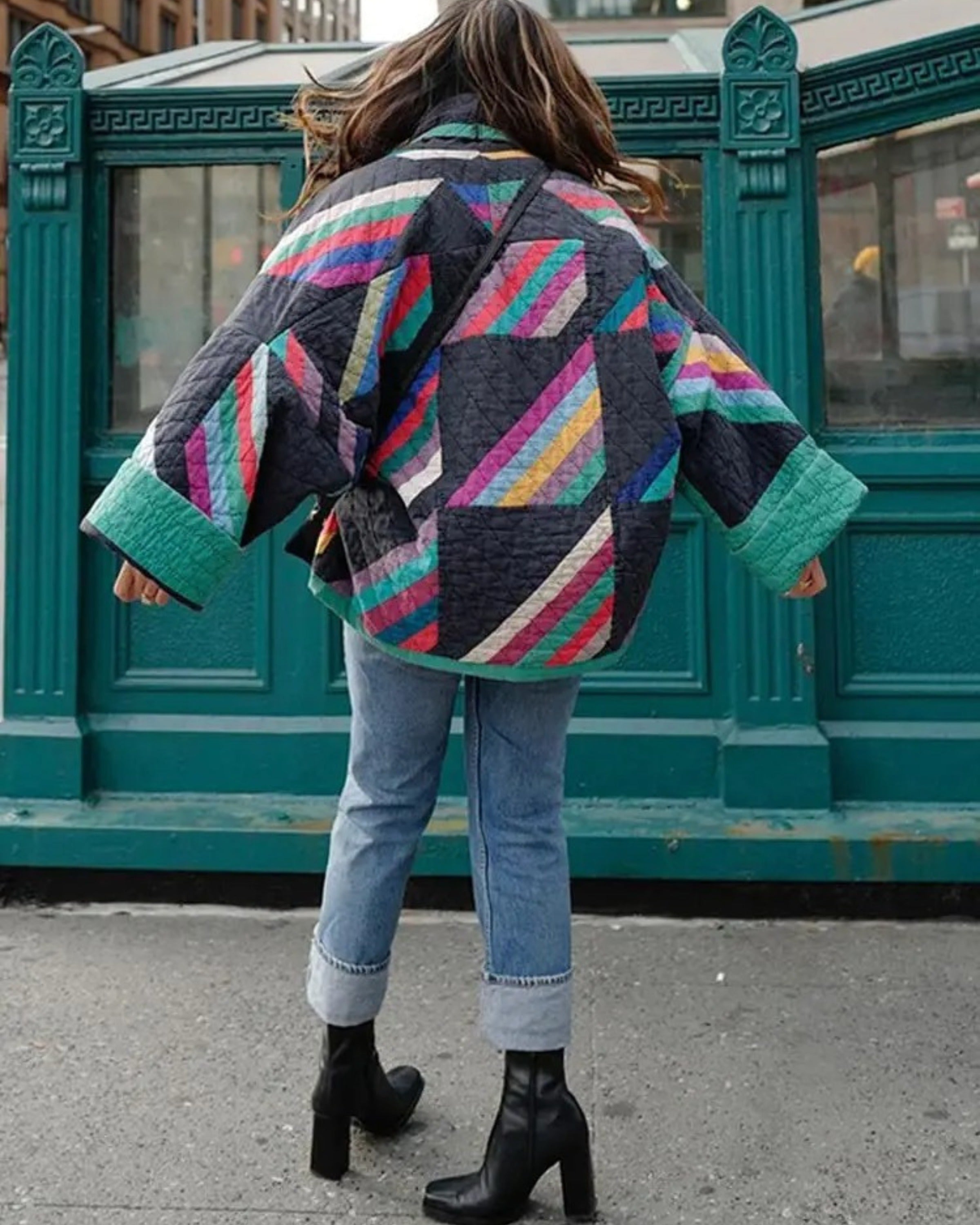 Norynna | Oversized veelkleurige jas met open voorkant voor dames, casual vest, lichtgewicht jas