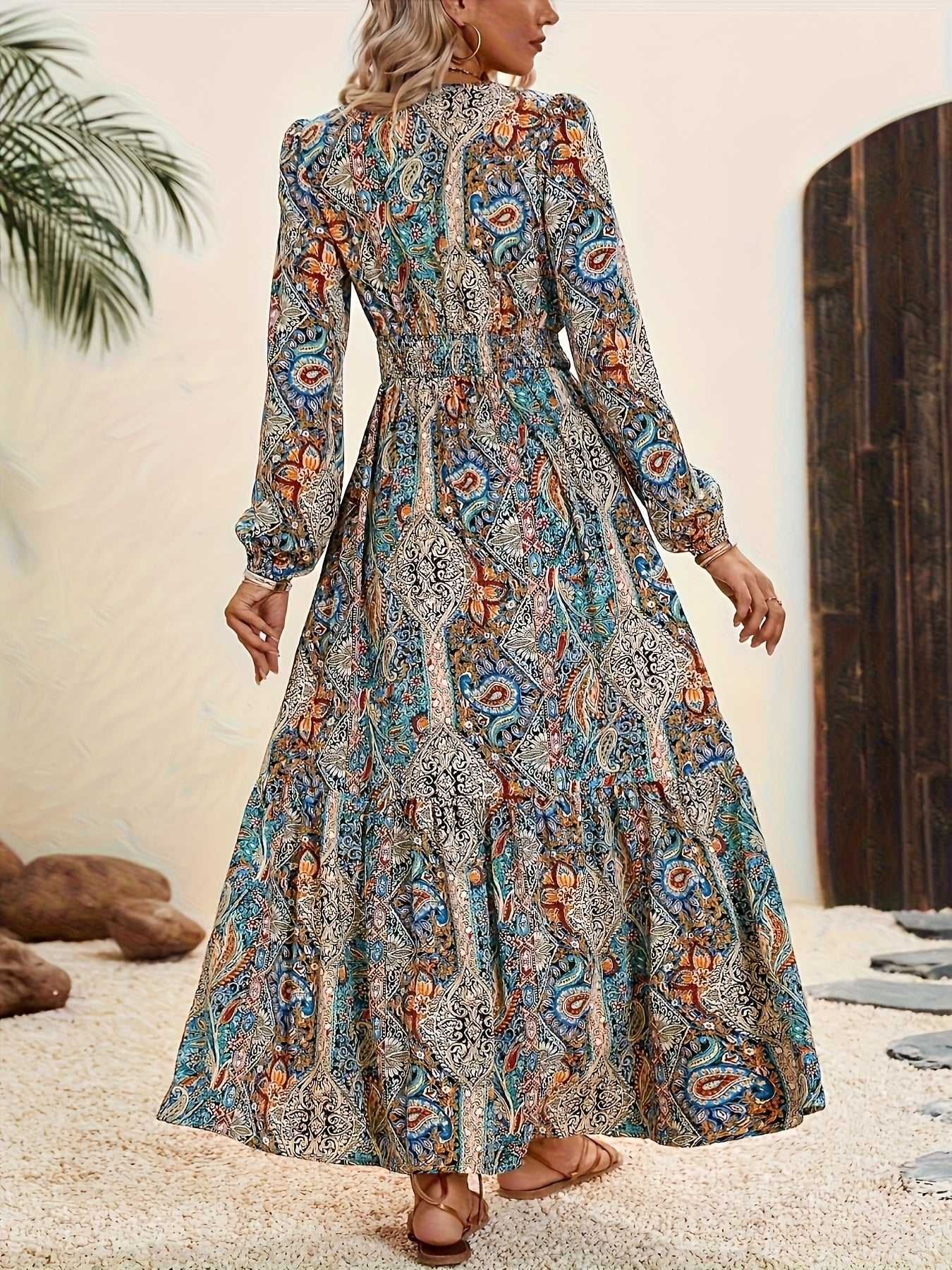 Rosmira | Boho Paisley Print Maxi Jurk - Elegante enkellange jurk